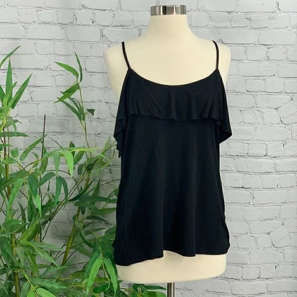 Double Zero Black Camisole w/ Ruffle Detail - Picture 1 of 7
